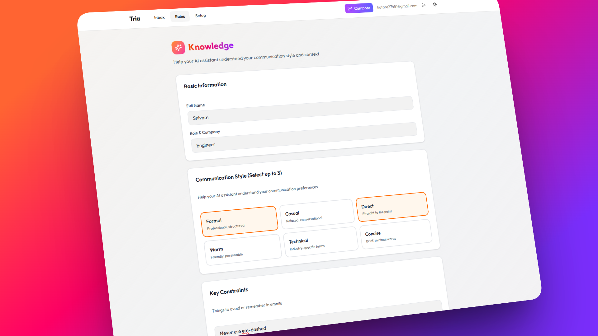Set your AI personality and interests